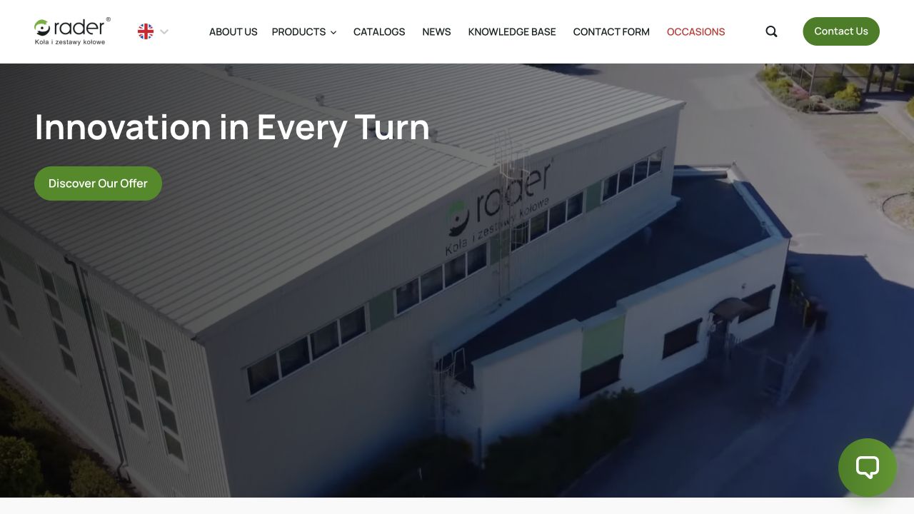 Home page of the Rader product website
